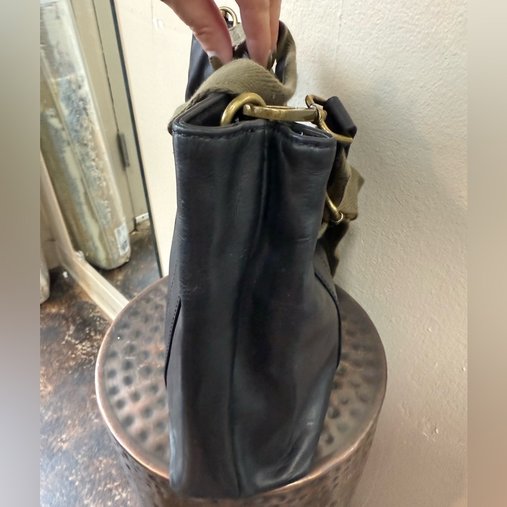 FEED Black Soft Leather Crossbody Tote Bag with Canvas Strap - Picture 5 of 11